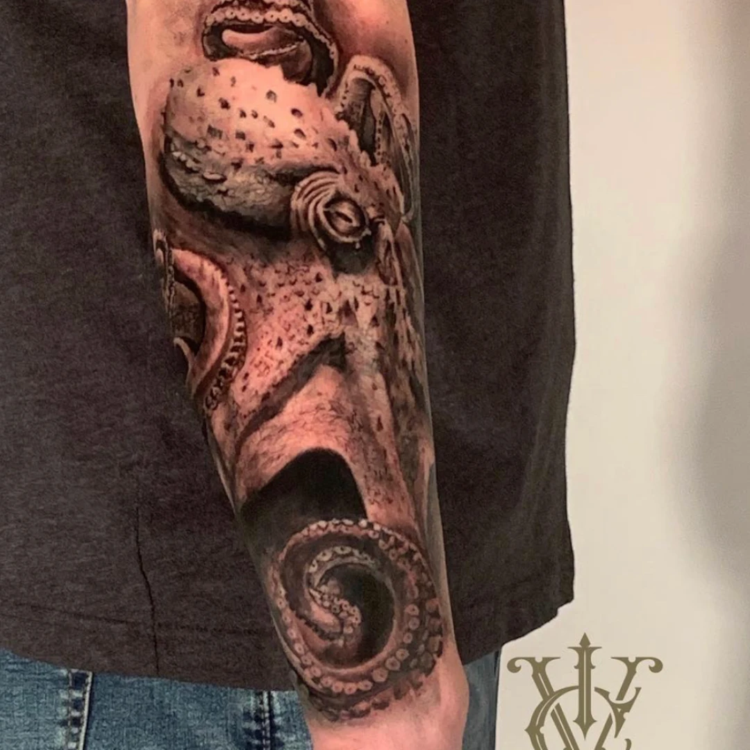 Color realism octopus tattoo by Vegas Vic