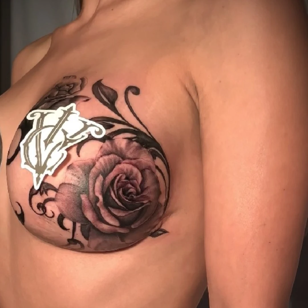 Rose chest piece tattoo by Vegas Vic